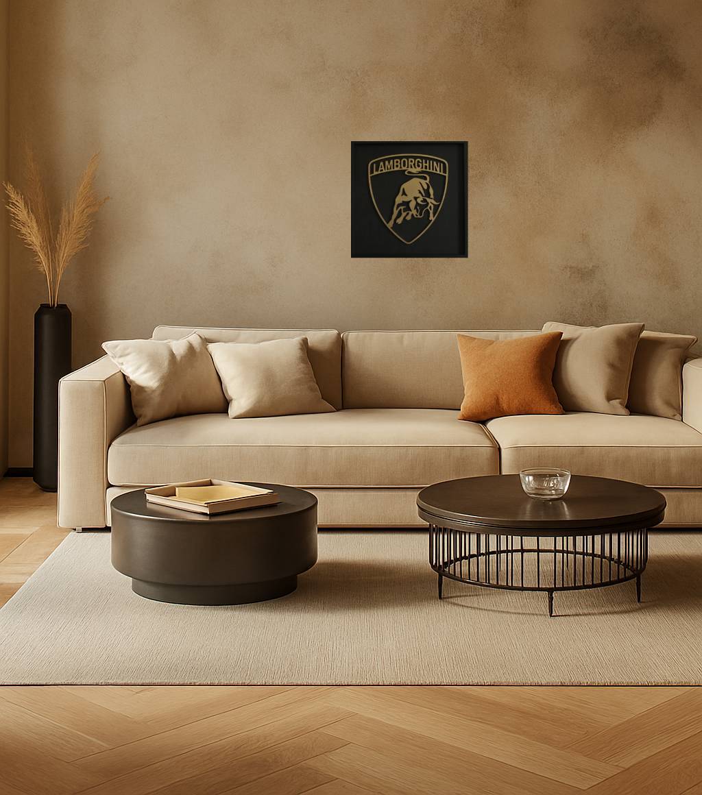 Cadre mural artisanal en bois 40x40cm Lamborghini