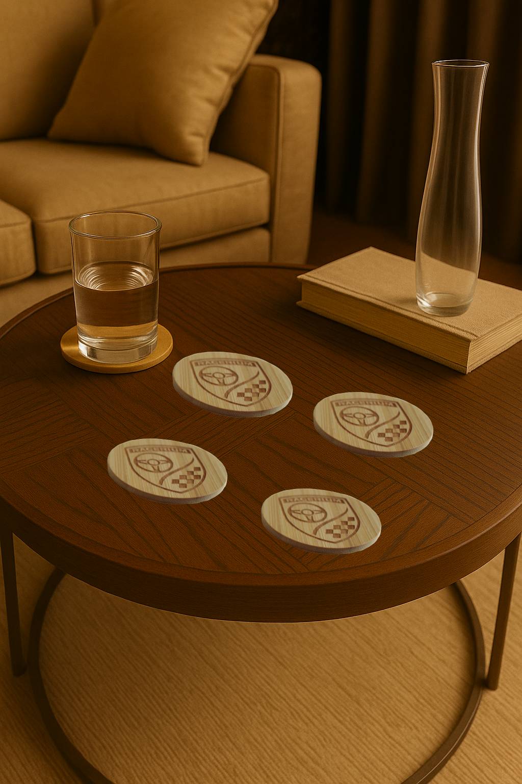 Dessous de verre en bambou gravé blason Racerium