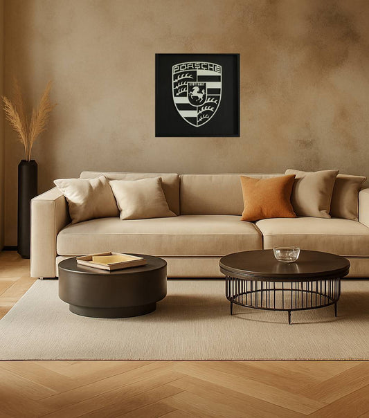 Cadre mural artisanal en bois 50x50cm Porsche