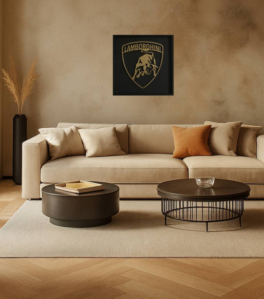 Cadre mural artisanal en bois 50x50cm Lamborghini