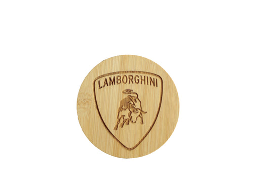 Dessous de verre en bambou gravé blason Lamborghini